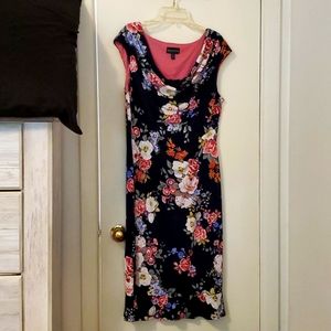 Connected cap sleeve navy and pink floral dress